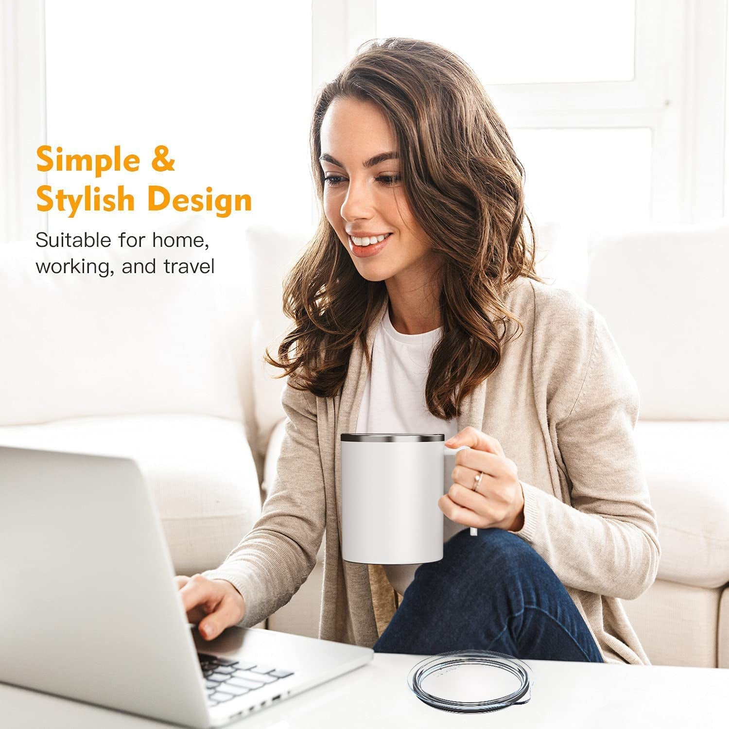 Electric Self-Stirring Coffee Mug 12.2 Oz with Magnetic Stirring Technology and Anti-Sedimentation Feature, Rechargeable Travel Cup for Coffee, Milk, and Hot Cocoa (White)