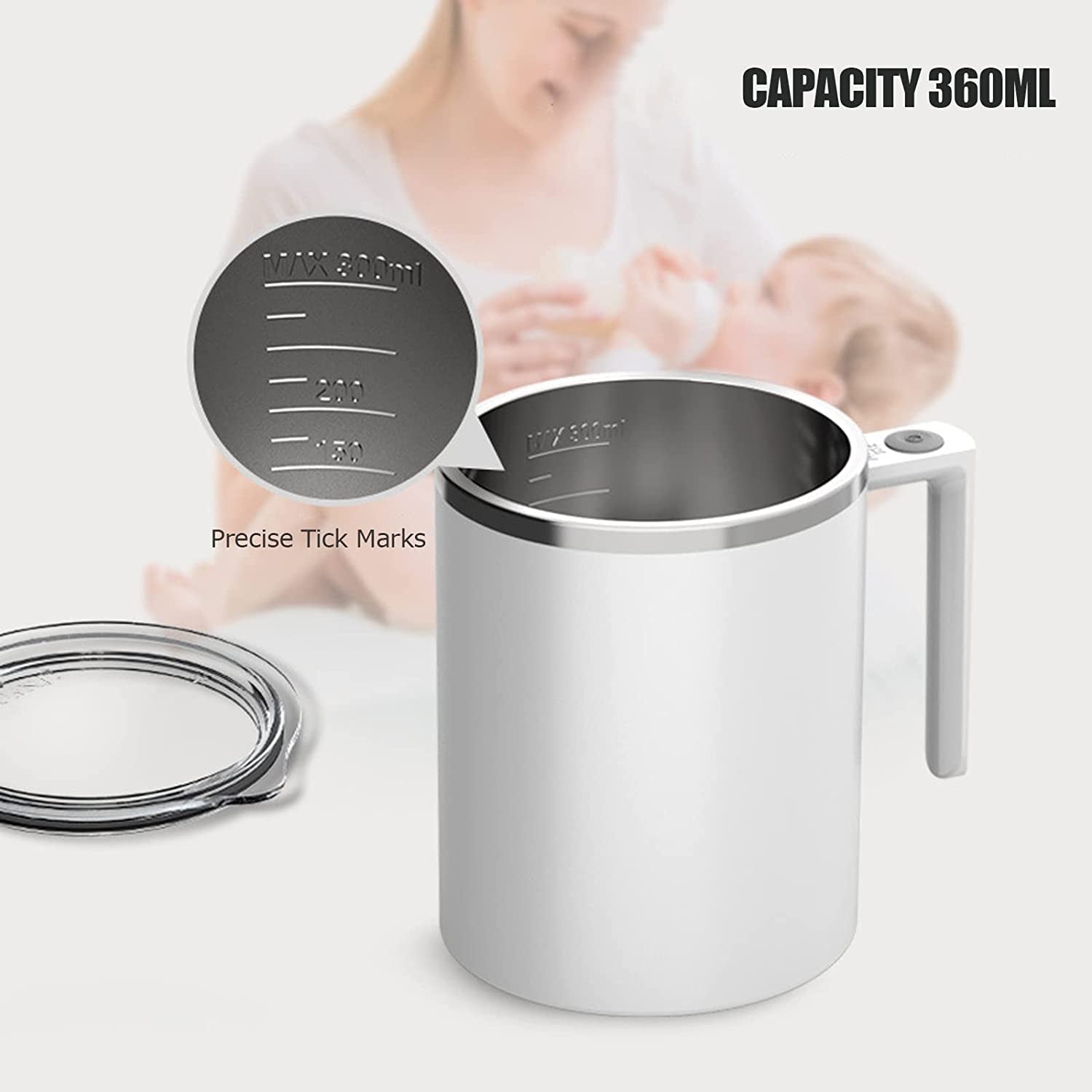 Electric Self-Stirring Coffee Mug 12.2 Oz with Magnetic Stirring Technology and Anti-Sedimentation Feature, Rechargeable Travel Cup for Coffee, Milk, and Hot Cocoa (White)
