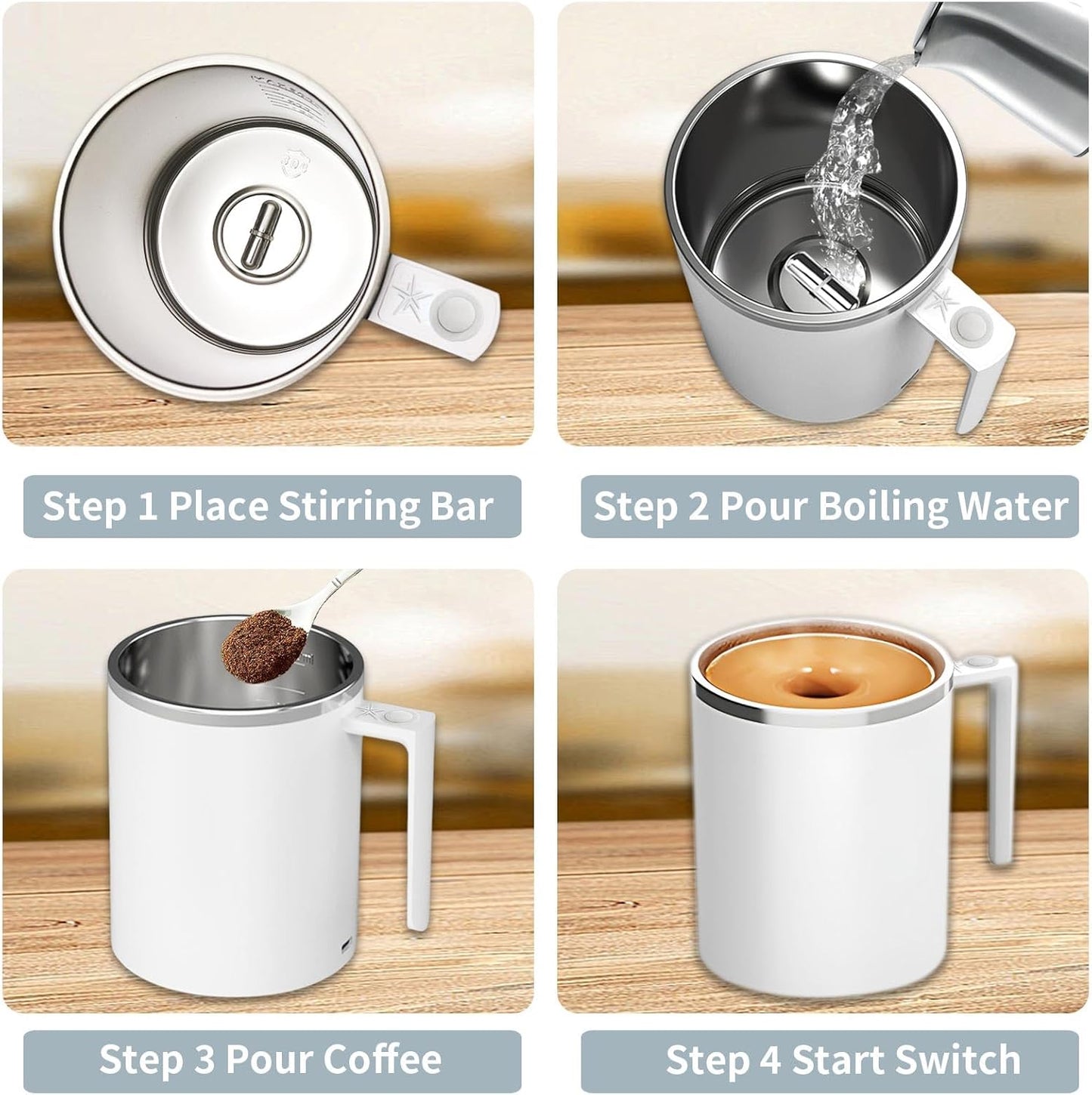 Electric Self-Stirring Coffee Mug 12.2 Oz with Magnetic Stirring Technology and Anti-Sedimentation Feature, Rechargeable Travel Cup for Coffee, Milk, and Hot Cocoa (White)